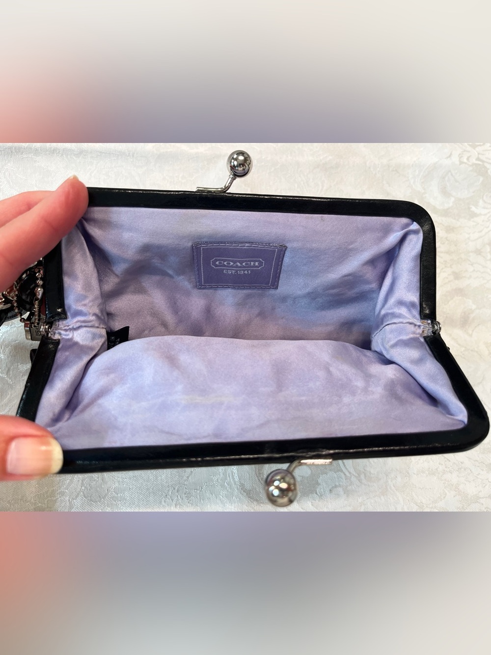 Coach Soho Kisslock Black Satin Clutch with Swarovski Crystal Studded Hangtag - Picture 6 of 13
